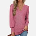 thumbnail image 2 of Patlollav Blouses Women Long Sleeve Solid Color Comfortable Breathable V-Neck Shirt Tops, 2 of 6