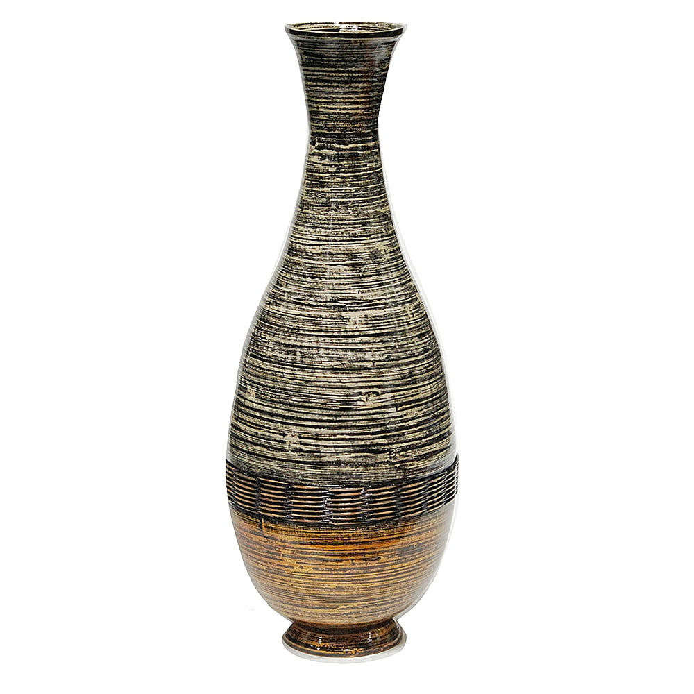27" Spun Bamboo Floor Vase Bamboo In Distressed Brown And Gold