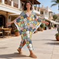 thumbnail image 4 of Xixirimido Cute Cartoon Cats Print Kaftan Dresses for Women Plus Size V-Neck Moo Moos Batwing Sleeve Caftan Beach Dress Bathing Suit Cover-Up Loungewear, 4 of 7