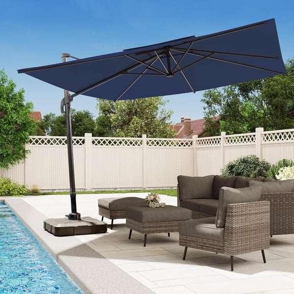 LAUSAINT HOME Outdoor Patio Umbrella with base, 10 Feet Large Cantilever Windproof Offset Umbrella with 360-degree Rotation for Backyard,Pool,Lawn,Deck,Navy Blue