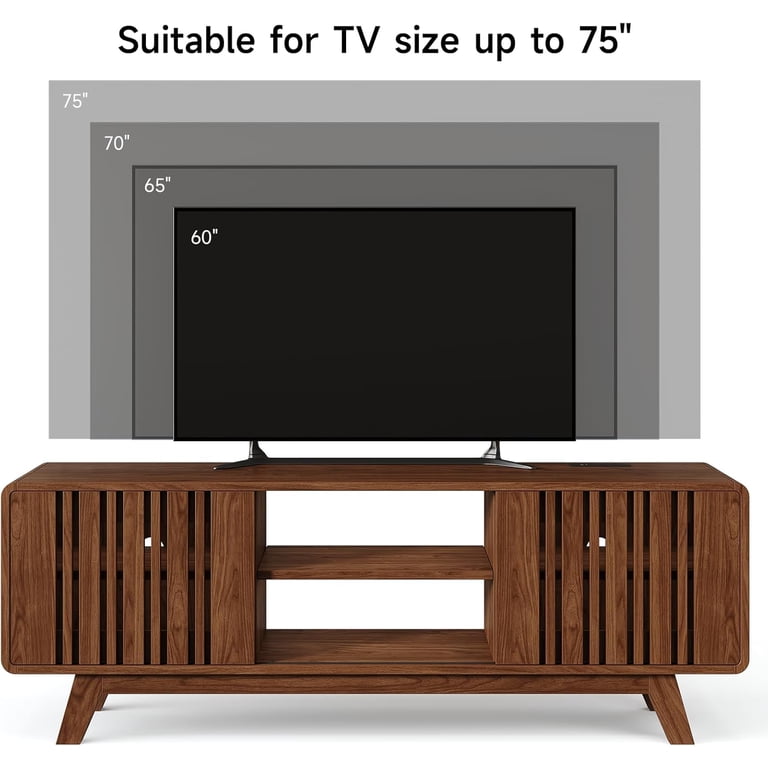 ONBRILL 70-Inch Mid-Century Modern TV Stand – With Power Outlet, Sliding Grille Doors, For TVs Up To 80"