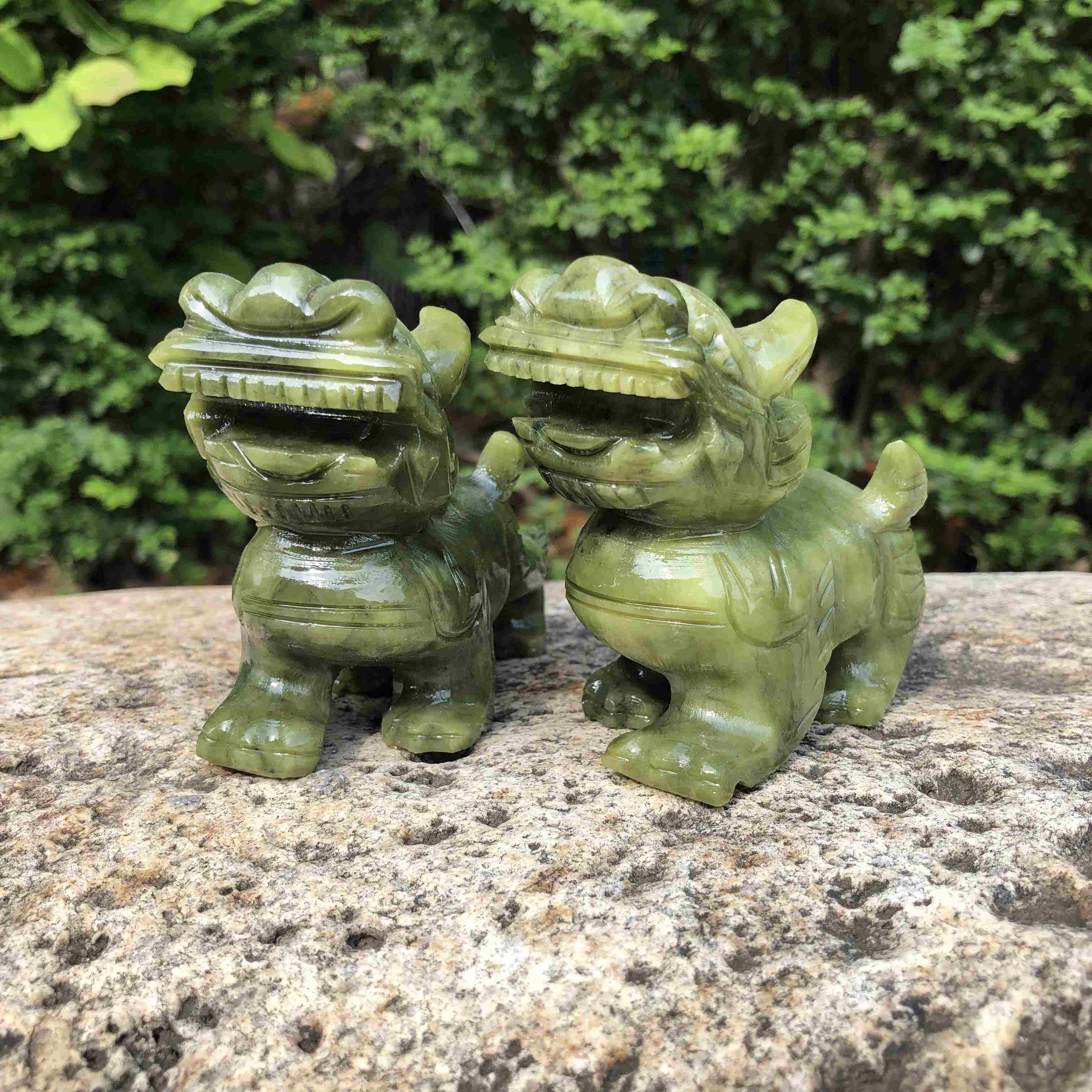 Pair Natural green  Jade Feng Shui Pi Yao/Pi Xiu statue for Wealth Good Luck Figurine, Collectible Qilin Stone brave troops Beast