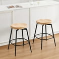 thumbnail image 2 of Zesthouse 25″ Swivel Counter Stools Set of 2, Mid-Century Backless Counter Height Barstools with Metal Legs, Solid Rubber Wood Bar Chairs for Kitchen Island, Natural, 2 of 9