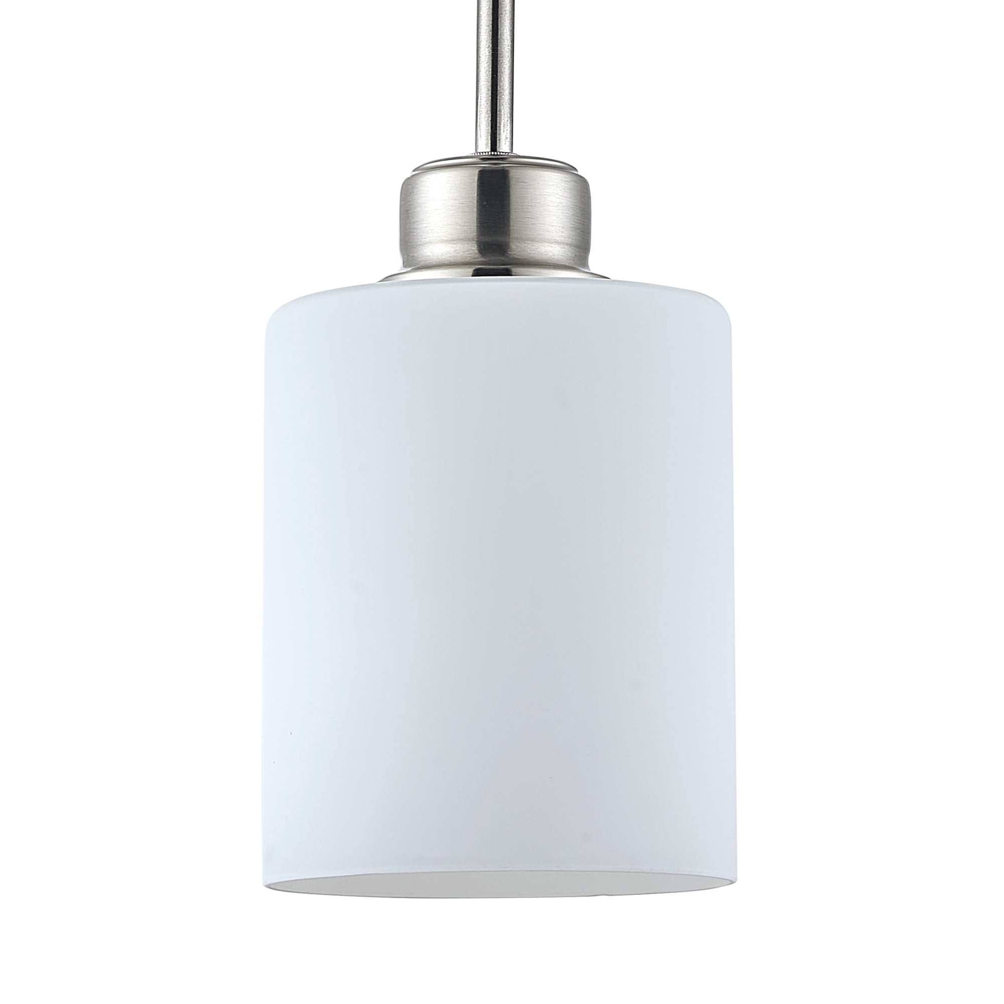 Satin Nickel Haddie 1-Light Mini Pendant, Dimmable with Frosted Glass Shade, Sloped Ceiling Compatible