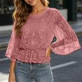thumbnail image 2 of DHFJKG Boho Tops For Women Summer Lace Shirt Loose Fit Elastic Waist Top 3/4 Sleeve Loose Fit Bohemian Beach Cover Up T Shirts, 2 of 4