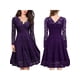 thumbnail image 4 of SAYOO Vestido floral de encaje femenino, falda de manga larga sólida con cuello en forma de V y cintura alta SAYOO  moda, 4 of 6