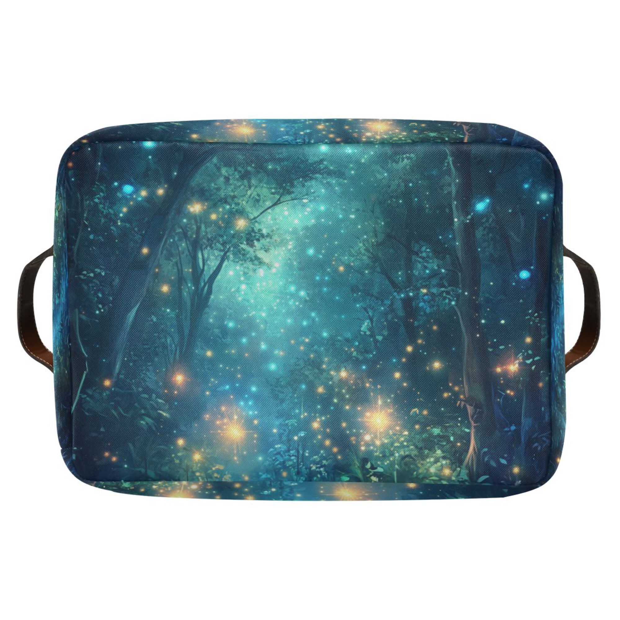 Yayeee Canvas Storage Basket with Handles for Shelves Fabric Bins Closet Organizer, Magical Forest Glowing Lights