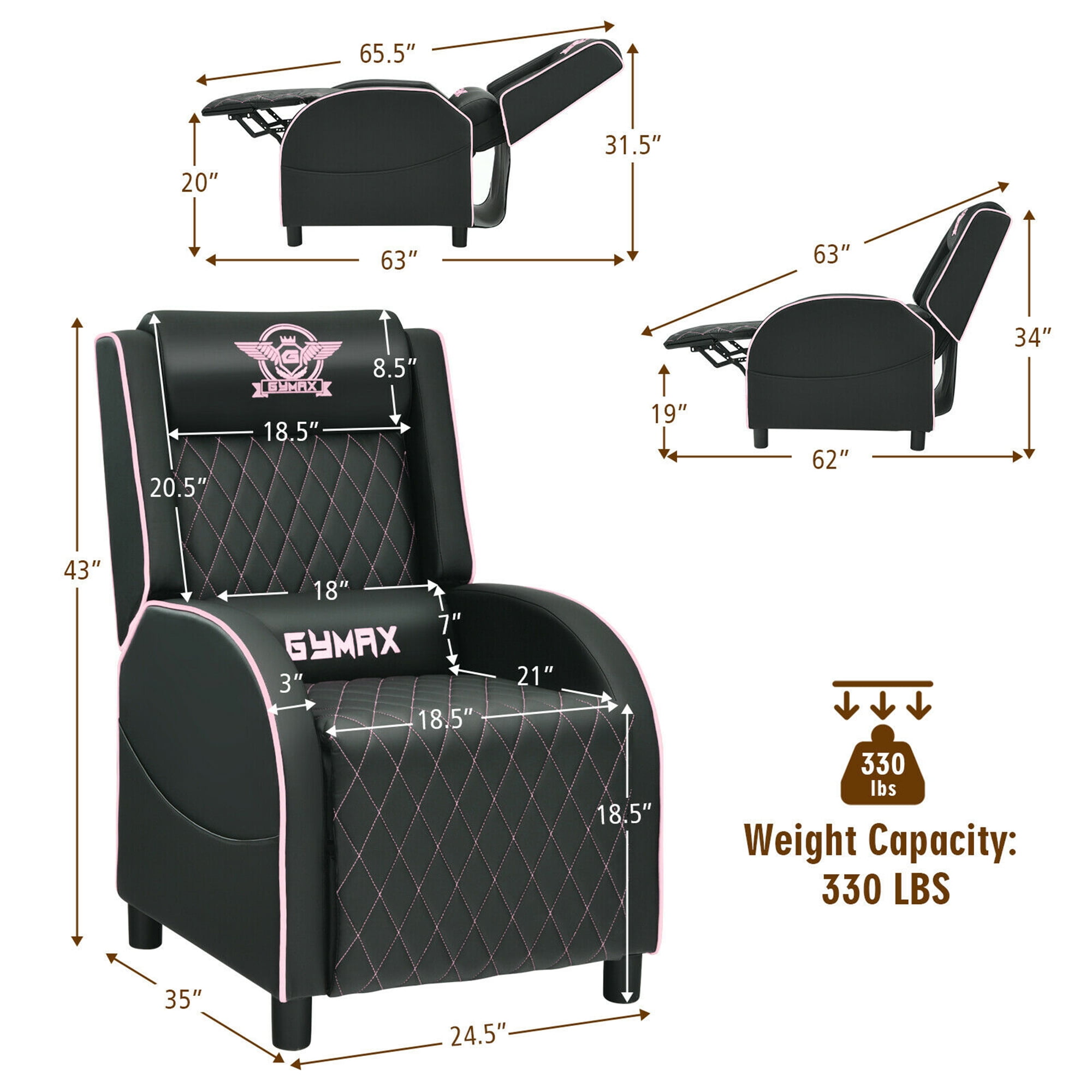 Gymax PU Leather Single Sofa Home Theater Seat Massage Gaming Recliner Chair Pink