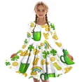 thumbnail image 4 of Girls St Patrick's Day Dress Long Sleeve Clover Print Kids Holiday Party A-Line Pullover Dress Orange White,Size 4-5 T, 4 of 6