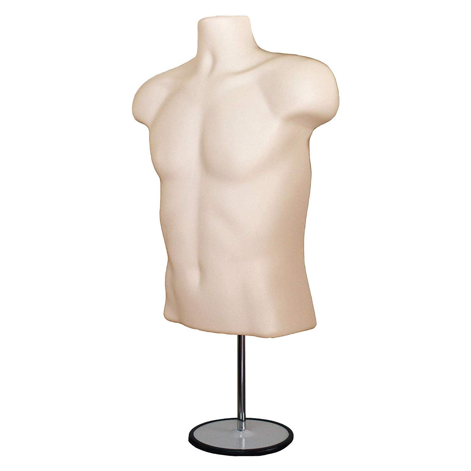Flesh Male Mannequin Hollow Back Body Torso Set w/ Metal Stand with Metal Pole & Hanging Hook, S-M Sizes (1 Pack, Flesh)