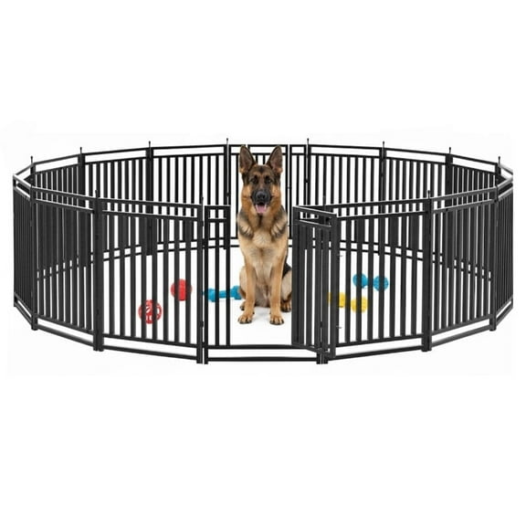 Petorldog Dog Playpen 40in Height, 16 Panels Heavy Duty Metal Dog Fence Outdoor for Yard, Outdoor Use for RV Camping, Black-Silver
