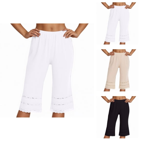 Capri Pants for Women Elastic Waist Loose Fit Wide Leg Lace Hem Lightweight Soft Pajama Pants Womens Capris