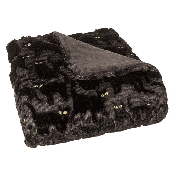 Northwest Halloween Themed Embroidered Faux Fur Woven Throw Blanket (Black Cats, 60x70")