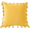 thumbnail image 2 of Nvzi Velvet Soft Solid Decorative Throw Pillow Cover with Tassels Boho Accent Cushion Case for Couch Bedroom Car Yellow 18''x18'', 2 of 5