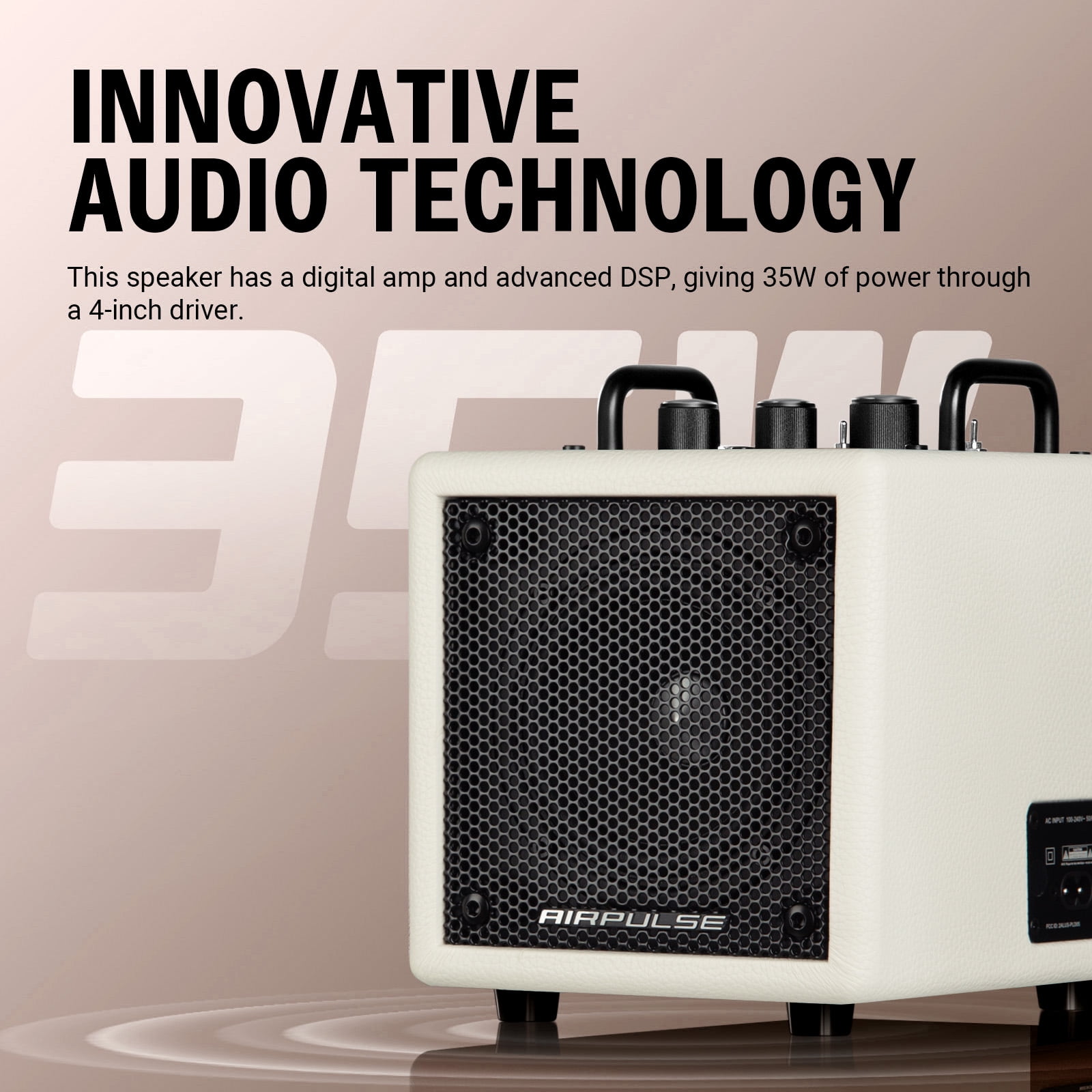 Airpulse Edifier Powered Bluetooth Speaker, Compact Countertop Speaker with Aux Line Input for Home Office Party - White
