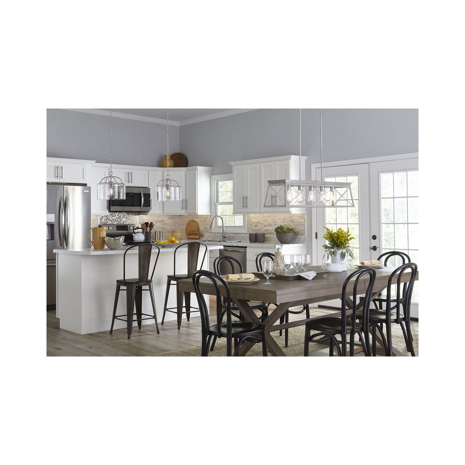 Briarwood Collection Five-Light Galvanized and Bleached Oak Farmhouse Style Linear Island Chandelier Light