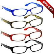 Reading Glasses  1.50 | 4 Pack of Readers for Men and Women | Black Tortoise Red Blue