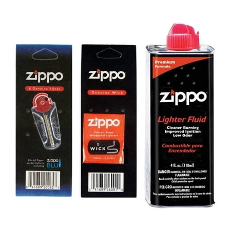 Zippo Fuel Fluid 1 Flint & 1 Wick Value Pack Combo Set, 4