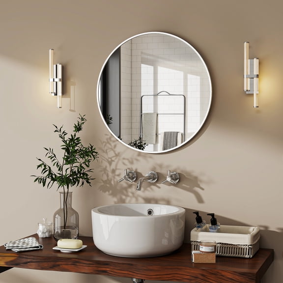 Puremirror 20" Wall Mounted Mirror Bathroom Mirror Round Vanity Mirror, White