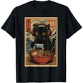 thumbnail image 1 of Ramen Noodles Cat Japan Y2K Kawaii Retro Cats Camiseta, 1 of 2