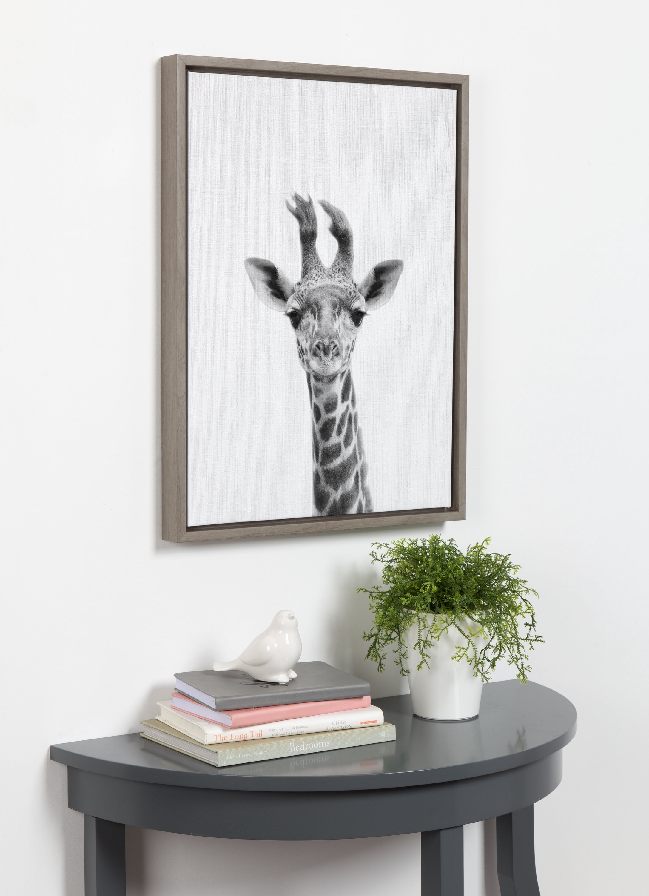 Kate and Laurel Sylvie Black and White Baby Giraffe Framed Canvas Wall Art by Simon Te Tai, 18x24 Gray, Cute Animal Home Decor for Living Room, Bedroom, Bathroom, Or Nursery