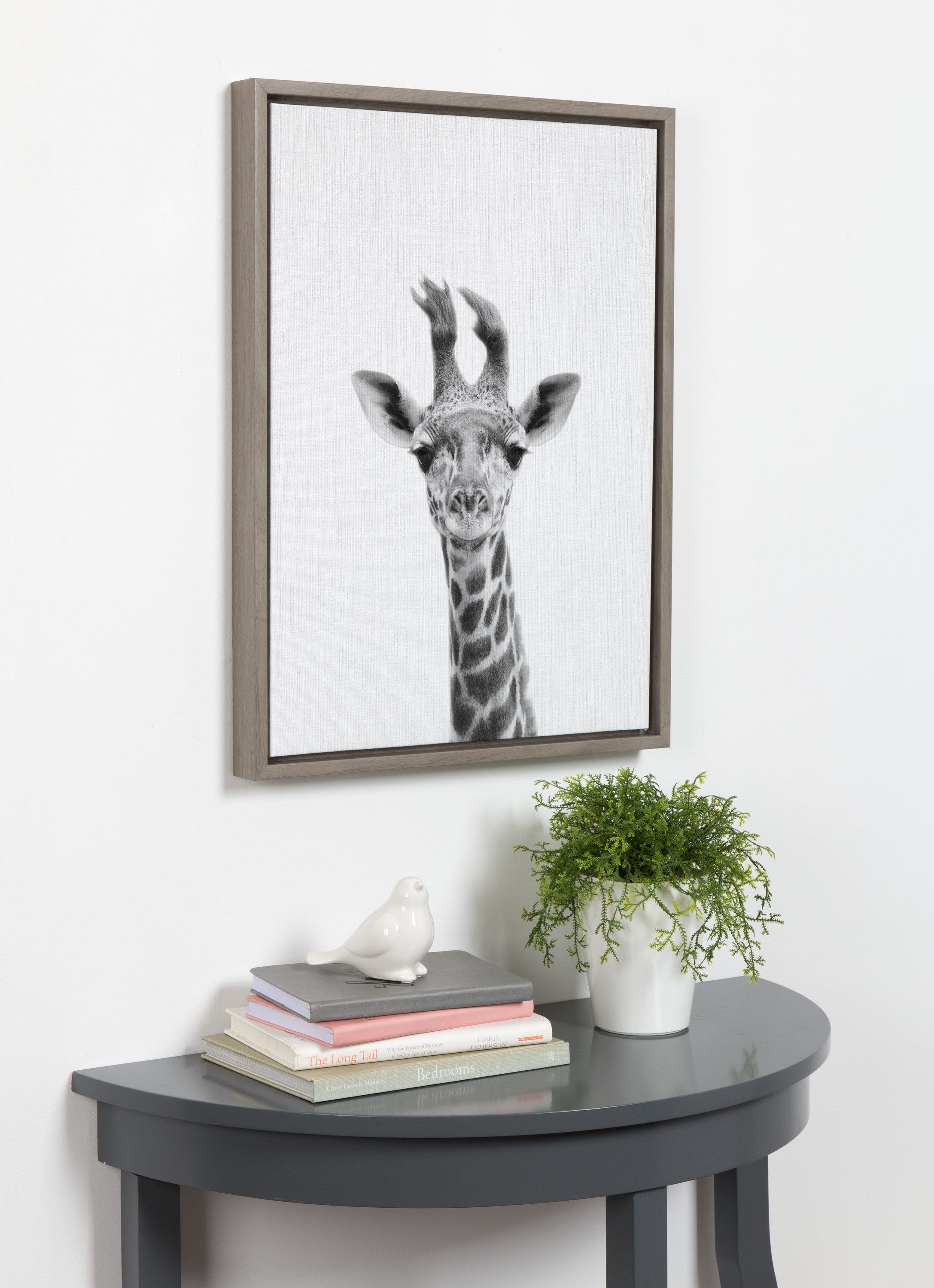 Kate and Laurel Sylvie Black and White Baby Giraffe Framed Canvas Wall Art  by Simon Te Tai, 18x24 Gray, Cute Animal Home Decor for Living Room,  Bedroom, Bathroom, Or Nursery