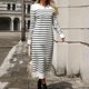 thumbnail image 5 of Vestido recto de rayas, nuevo vestido ajustado de color liso, vestido largo de moda para otoño e invierno, vestido de lana con mangas largas, 5 of 5