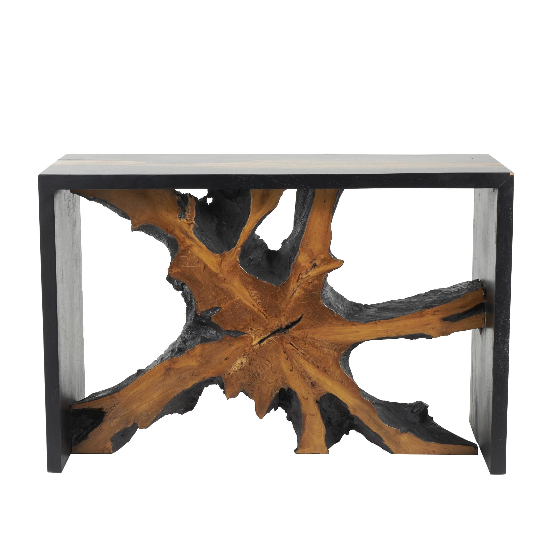DecMode 48" x 32" Brown Teak Wood Handmade Console Table with Black Framing, 1-Piece