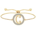 thumbnail image 1 of CARATS FOR YOU Round Cut Natural Diamond Initial "C" Alphabet Letter Name Adjustable Bolo Bracelet Personalized Gifts for Women In 14K Yellow Gold Over Sterling Silver (0.20 Cttw), 1 of 6