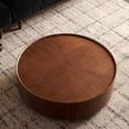thumbnail image 3 of 39.3-Inch Round Coffee Table in Walnut - Circular Wood Design for Living Room, Bedroom, and Office, Modern Center Table for Spacious Areas, 3 of 16
