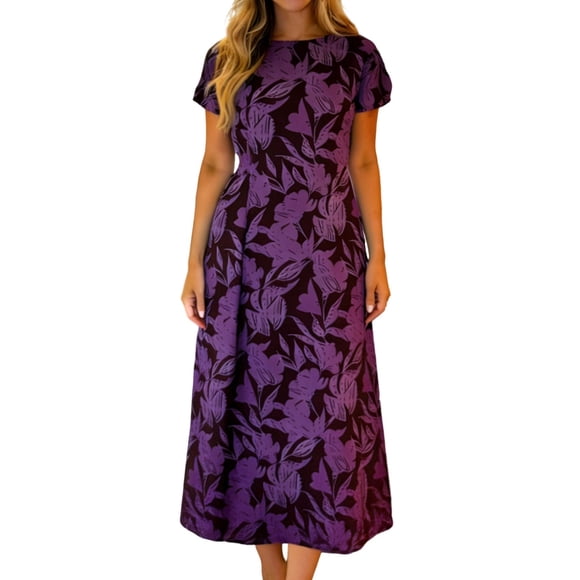 Robe à Col Rond Imprimée pour Femmes Motif Floral Robes d'Été 2026 pour Femmes Décontractée Fluide Maxi Robe Bohème