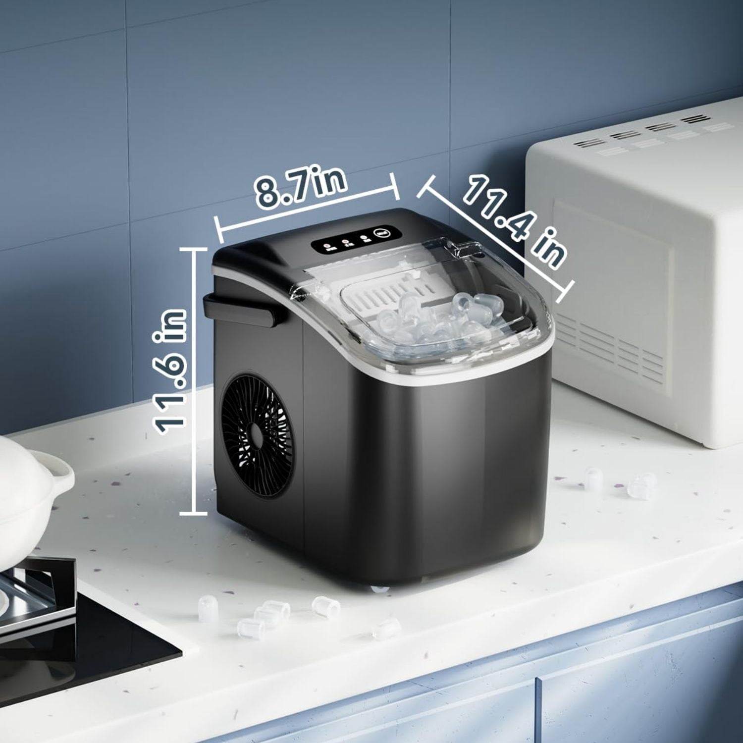 Ice Maker Countertop, Efficient Easy Carry Ice Machine, Self-Cleaning Ice Maker with Ice Scoop & Basket, 9pcs/ 6mins 26.6Lbs Per Day for Home/Office/Kitchen,Black
