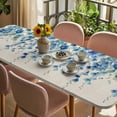 thumbnail image 3 of Spring Blue Floral Table Cloths for 8 Foot Rectangle Tables, Farmhouse Weeping Floral Leaves Burlap Patio Waterproof Elastic Fitted Tablecloths, Washable Rectangular Table Cover for Camping, 3 of 8