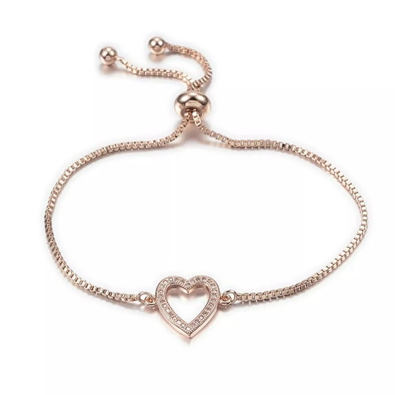 Bracelet Slider Bracelet Zirconia Box Chains Heart Rose Gold 10-1/4"(260mm) P312