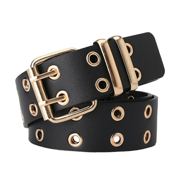 Cinturón de cintura para mujer Sunnimix Punk Doble Ojal Negro