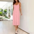 thumbnail image 4 of Women Summer Dresses Pleated Maxi Dresss Sleeveless Spaghetti Strap V Neck Beach Vacation Long Flowy Sundress Pink, 4 of 7