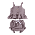 thumbnail image 5 of Franhais Baby Girl Shorts Suit Button Small Suspenders Lotus Leaf Hem Top Loose Fashion Stretch Breeches, 5 of 9
