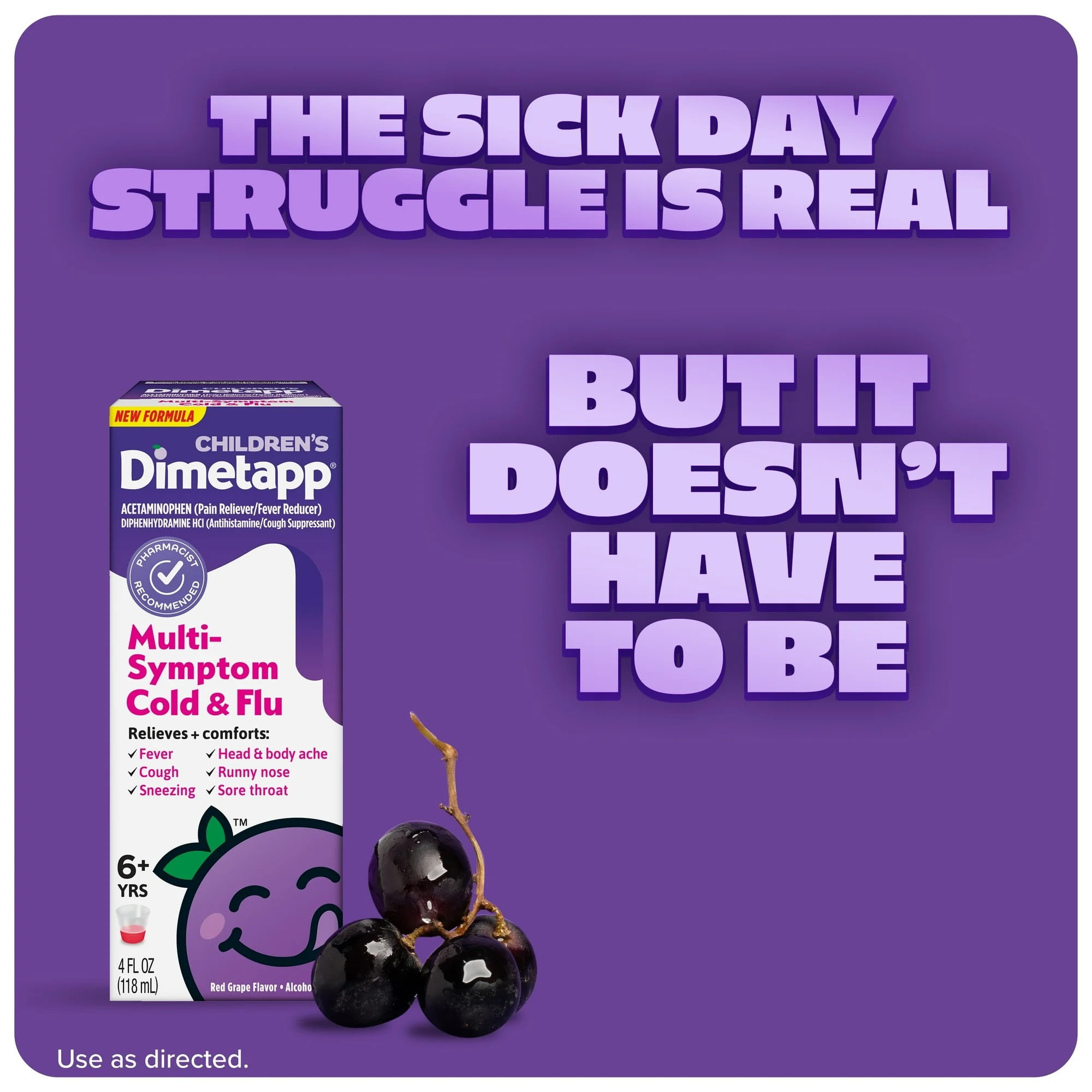 (3 pack) Children’s Dimetapp Multi-Symptom Cold & Flu Liquid, Fever, Cough, Relief, 4 fl oz