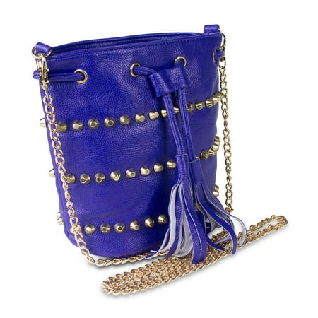 Drawstring Hobo Bag - Mad Style Studded Drawstring Crossbody Bag, Blue