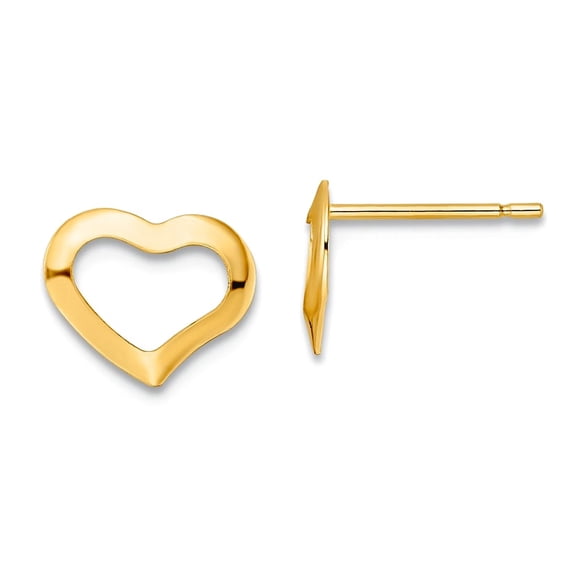 14k Gold Polished Love Heart Post Earrings 7x9mm Wide Stud Earring for Women - .2 Grams