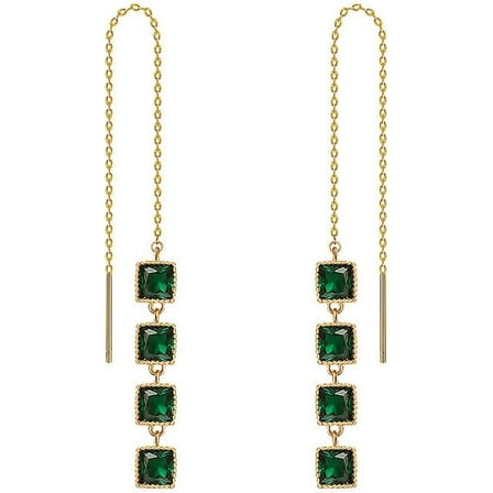 Chain Threader Earrings Professional Green Cz Crystal Threader Earrings Emerald Dangle Earrings Gold Long Threader Earrings[x402]