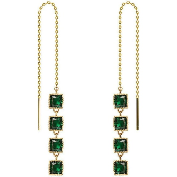 Chain Threader Earrings Professional Green Cz Crystal Threader Earrings Emerald Dangle Earrings Gold Long Threader Earrings[x402]