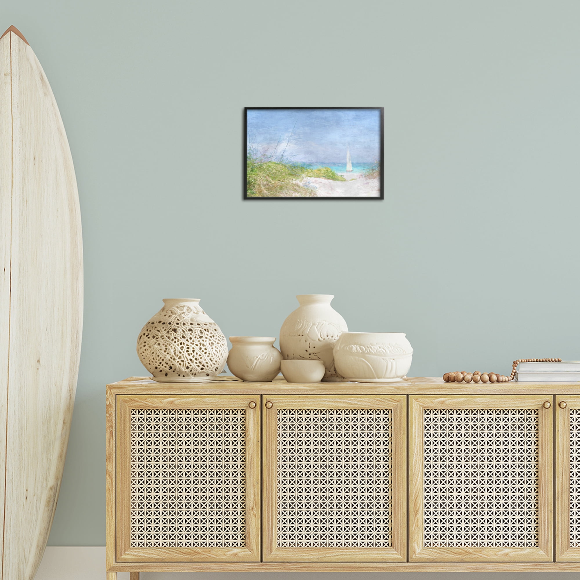 Stupell Industries Solitary Yacht Seascape Coastal Painting Black Framed Art Print Wall Art, 18 x 12