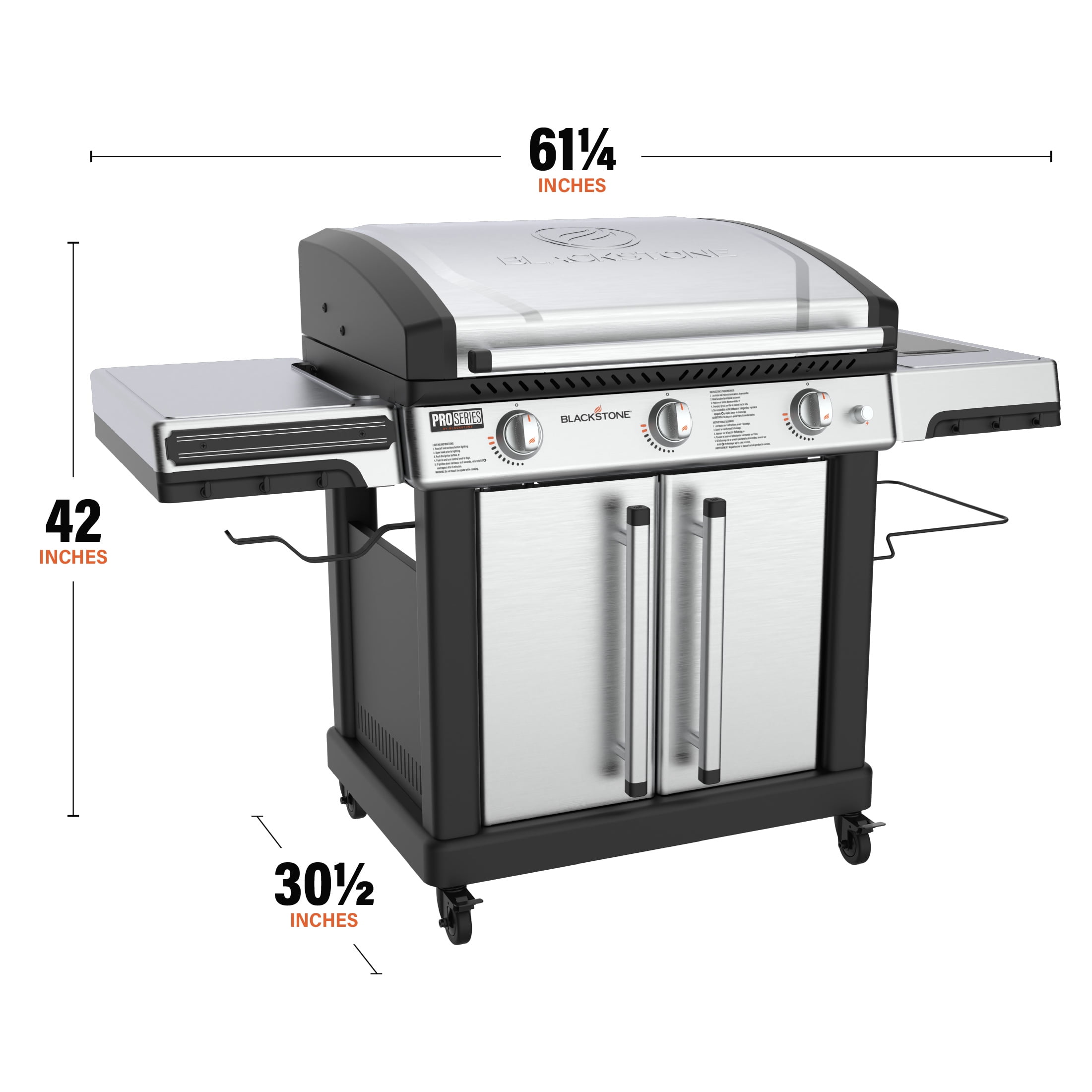 Blackstone ProSeries Outdoor Griddle, 3-Burner 28” Propane Flat Top Grill with Cabinet, Stainless Steel