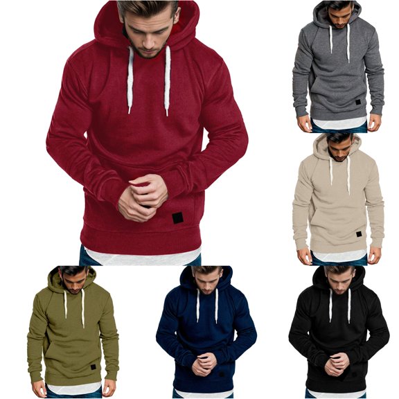 HAYIMI Mens Casual Hoodie Splicing Large Size Sweatshirt Solid Color Long Sleeve Oversized Classic Tops Streetwear