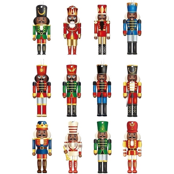12Pcs Christmas Ornaments, Flat Wooden Nutcracker Soldier Christmas Tree Hanging Decor Nutcracker Figure Pendants For Christmas Trees Fireplace