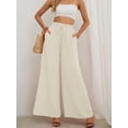 thumbnail image 2 of MODERN GOOSE Women's Wide Leg Palazzo Pants, Drawstring Waist, Pockets, Ivory, XL, 2 of 14