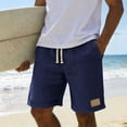 thumbnail image 7 of Besolor Men's Shorts Cotton Linen Casual Elastic Waist Drawstring Summer Lightweight Loose Beach Shorts with Pockets(Small,Dark Blue), 7 of 7