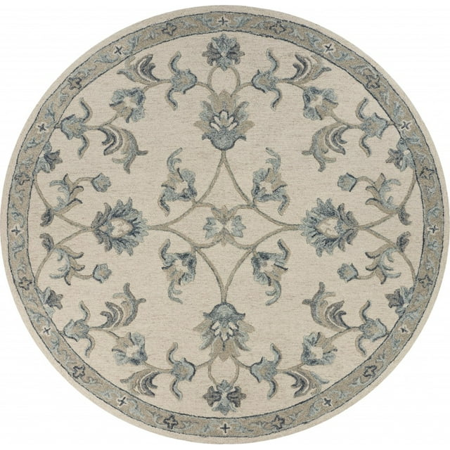 homeroots home decor 396273 5’ Round Beige and Blue Filigree Area Rug