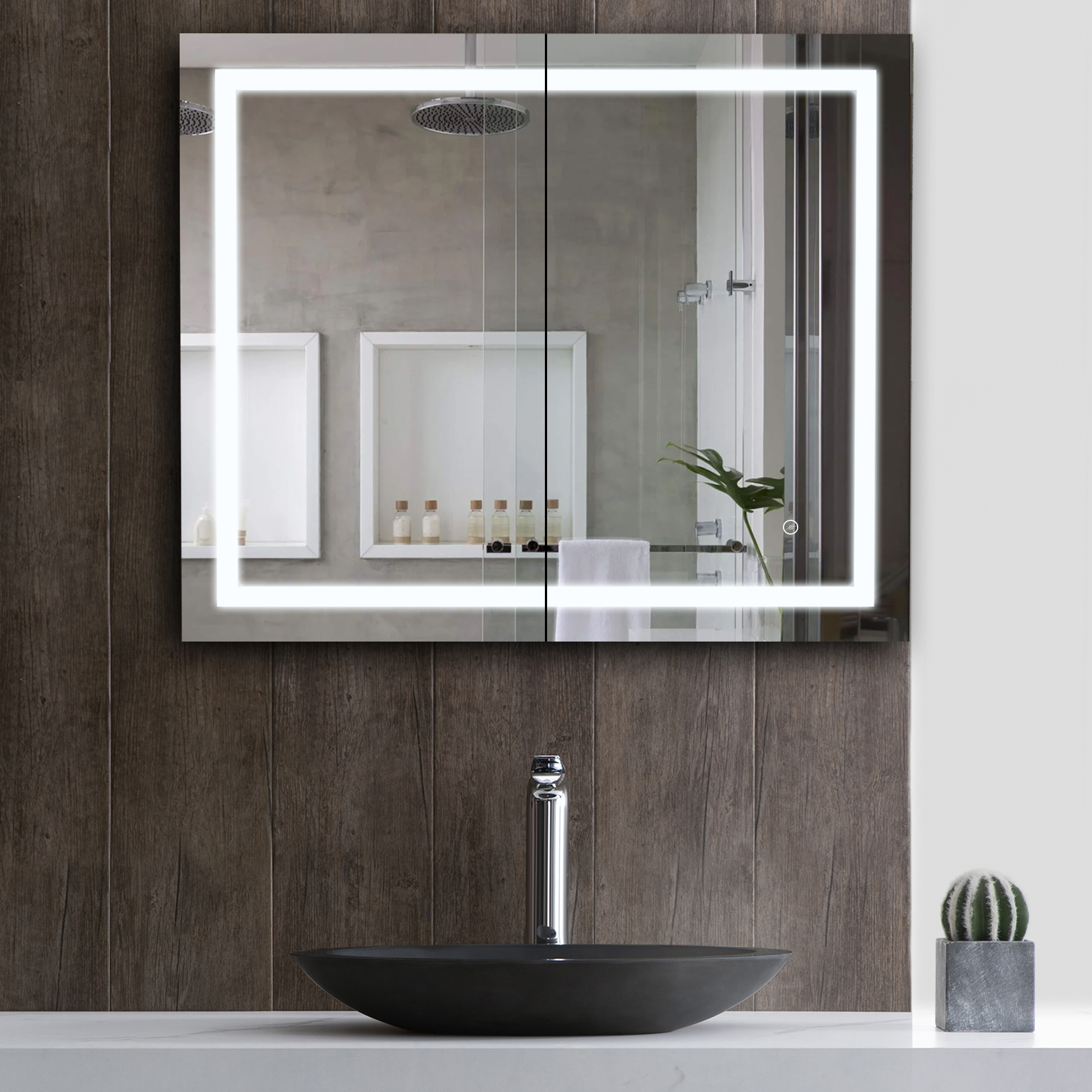 WallMounted, Frameless Medicine Mirror w/ LED Light, Medicine